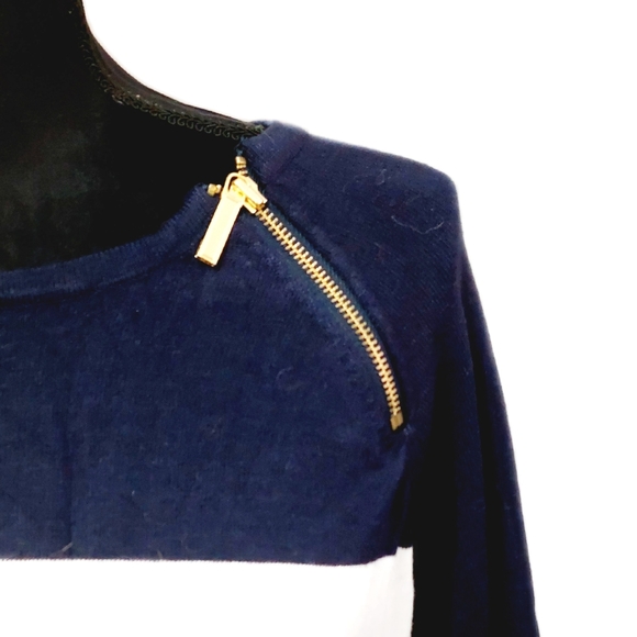 Michael Michael Kors Womens Navy & White Stripe Shoulder Zip Top Sz M - Picture 3 of 7